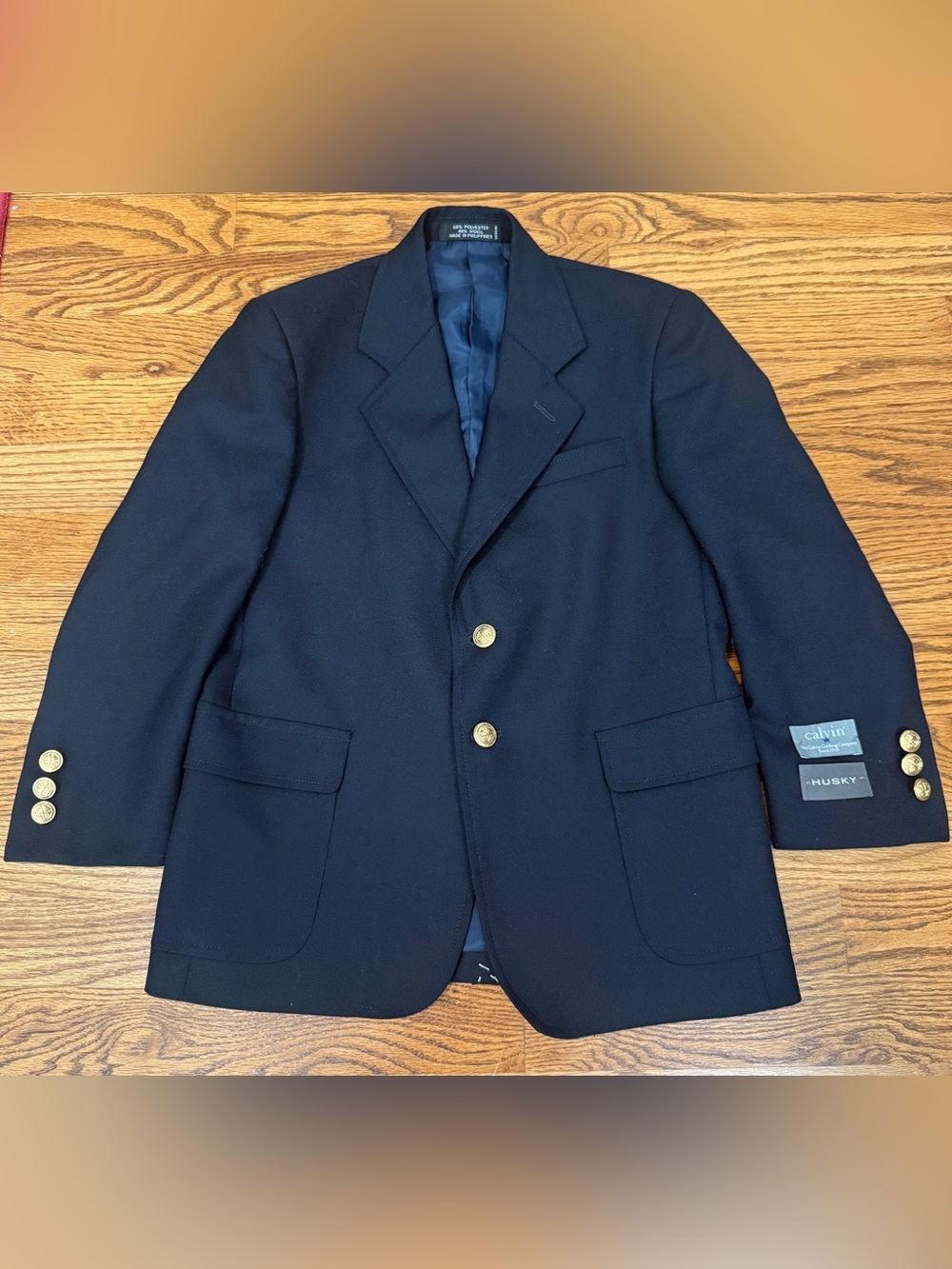 Calvin Klein Boys Navy Blue Blazer Jacket Gold Buttons Size 8 Husky NWT